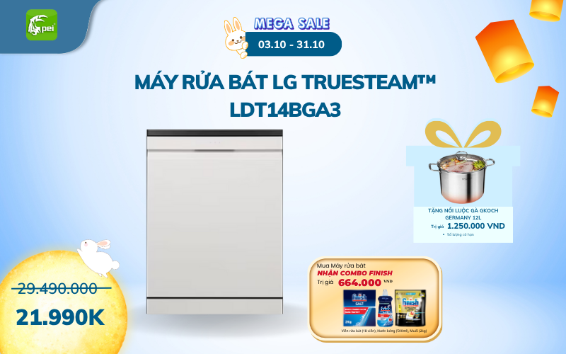 LDT14BGA3 - Máy rửa bát LG Quadwash TrueSteam™ màu Be